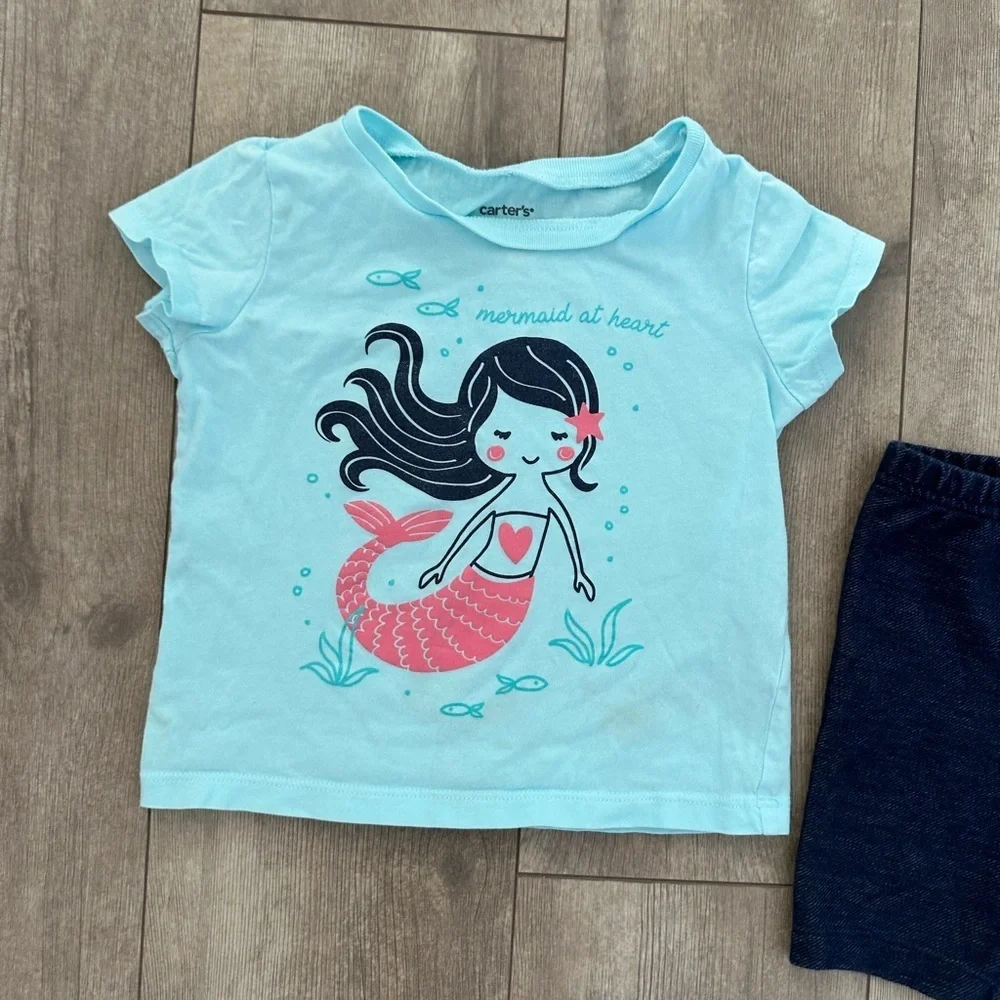 Carter’s mermaid matching outfit set shorts & shirt 18 months baby girl Euc